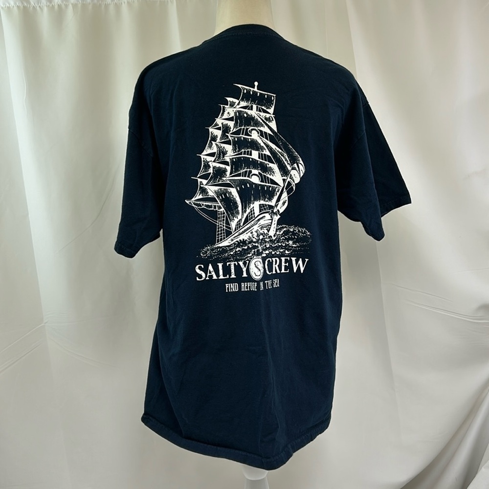 Salty Crew Black Short Sleeve Tee with White Ship Design